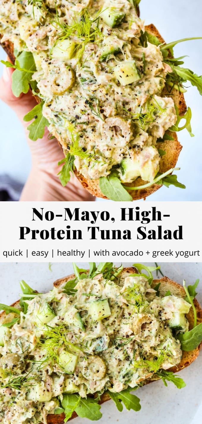 Pinterest graphic for no mayo tuna salad recipe.