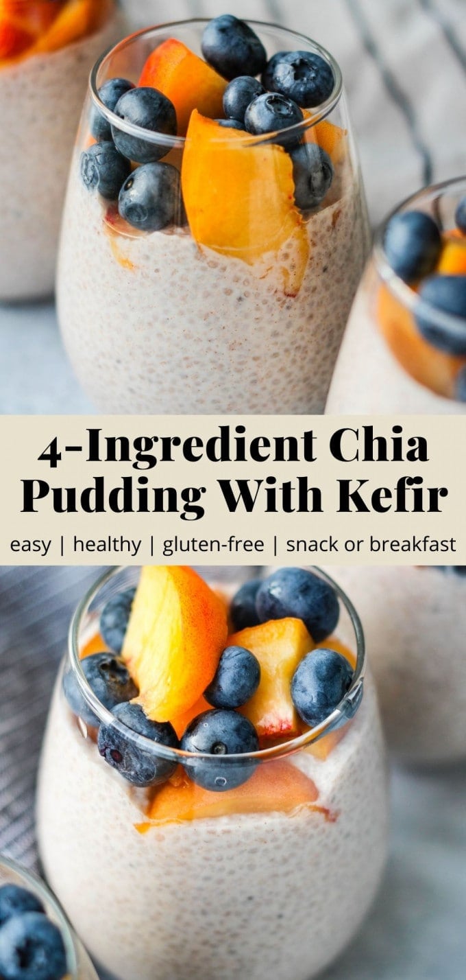 Pinterest graphic for 4-ingredient chia pudding with kefir recipe.