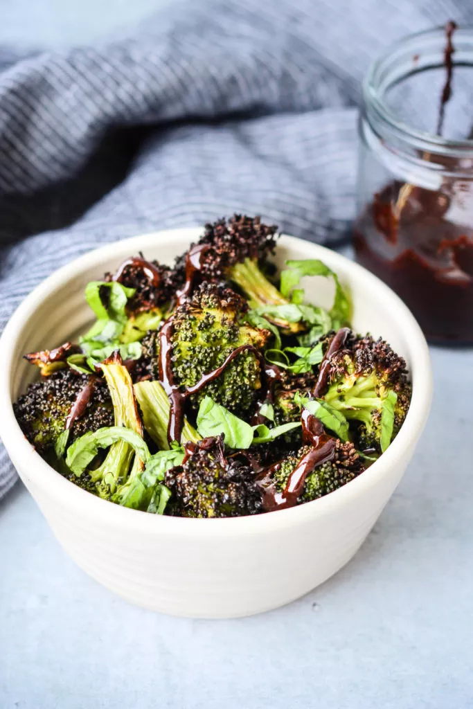 roasted broccoli with balsamic reduction and basil