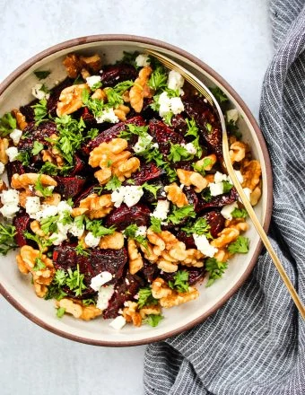 balsamic roasted beets with goat cheese, walnuts, parsley
