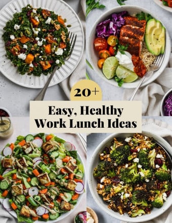Pinterest graphic for easy, healthy work lunch recipe ideas.