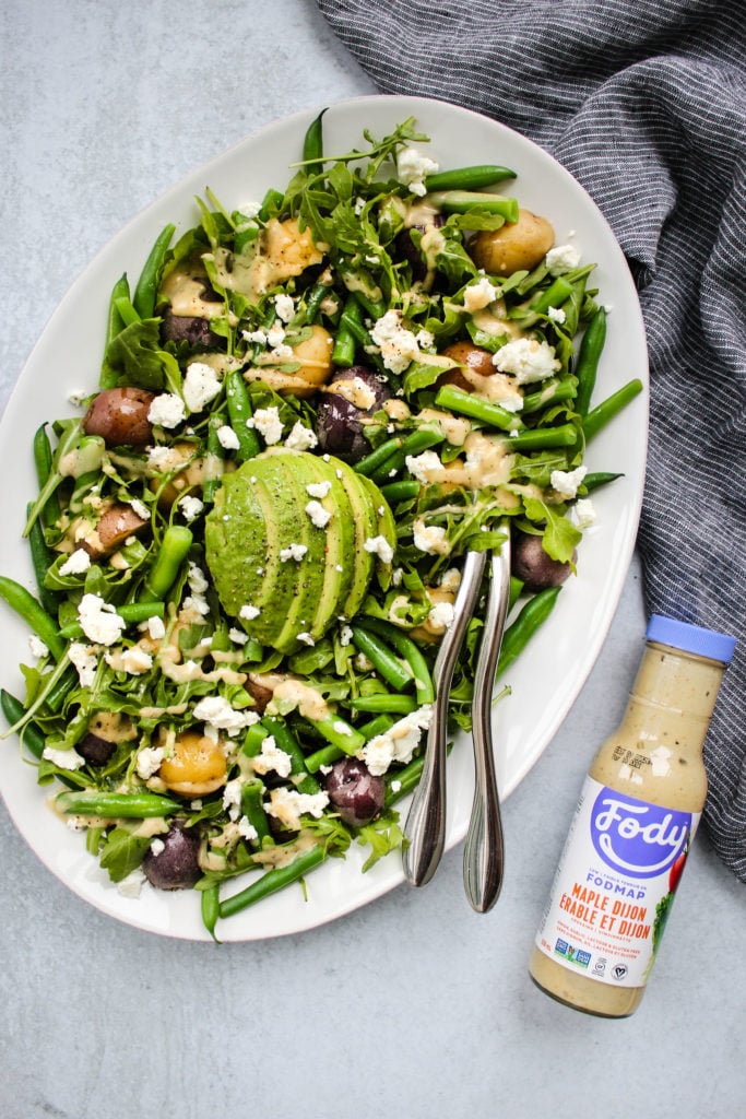 low fodmap green bean and potato salad with fody foods maple dijon dressing