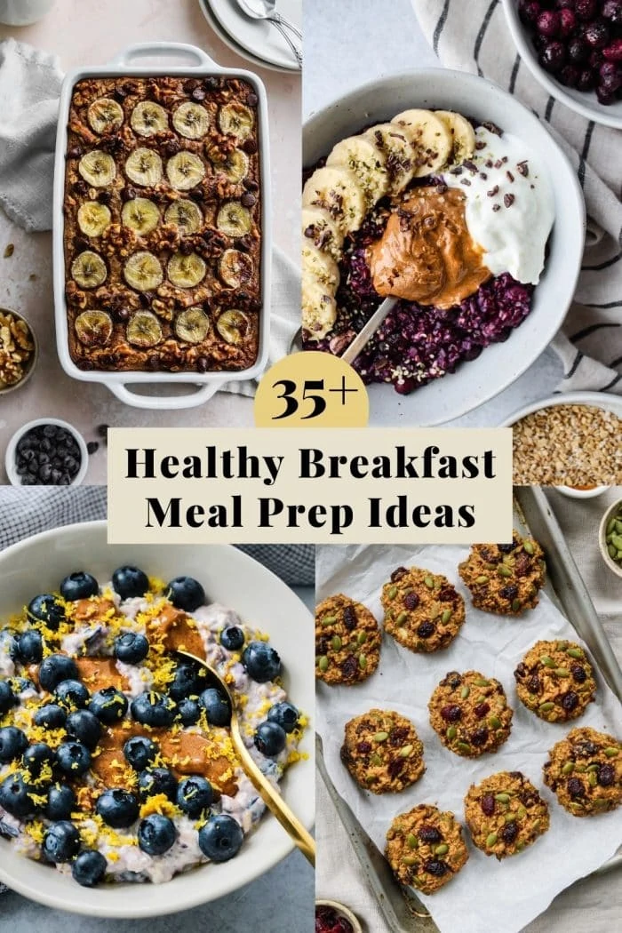 Pinterest graphic for a roundup of healthy breakfast meal prep ideas