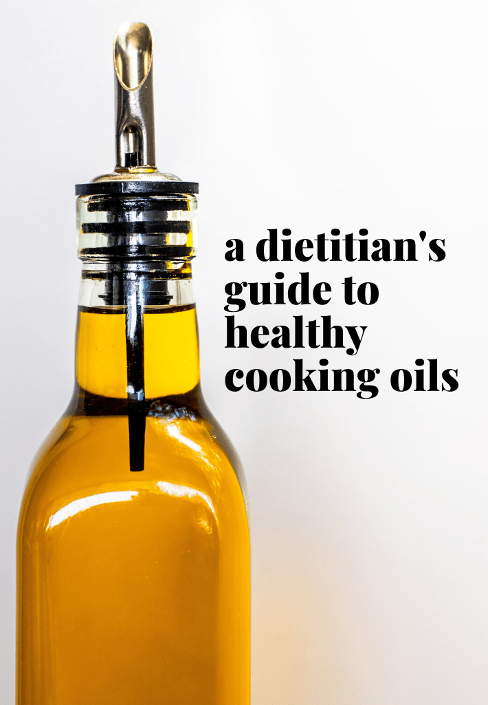 glass bottle of cooking oil with text overlay