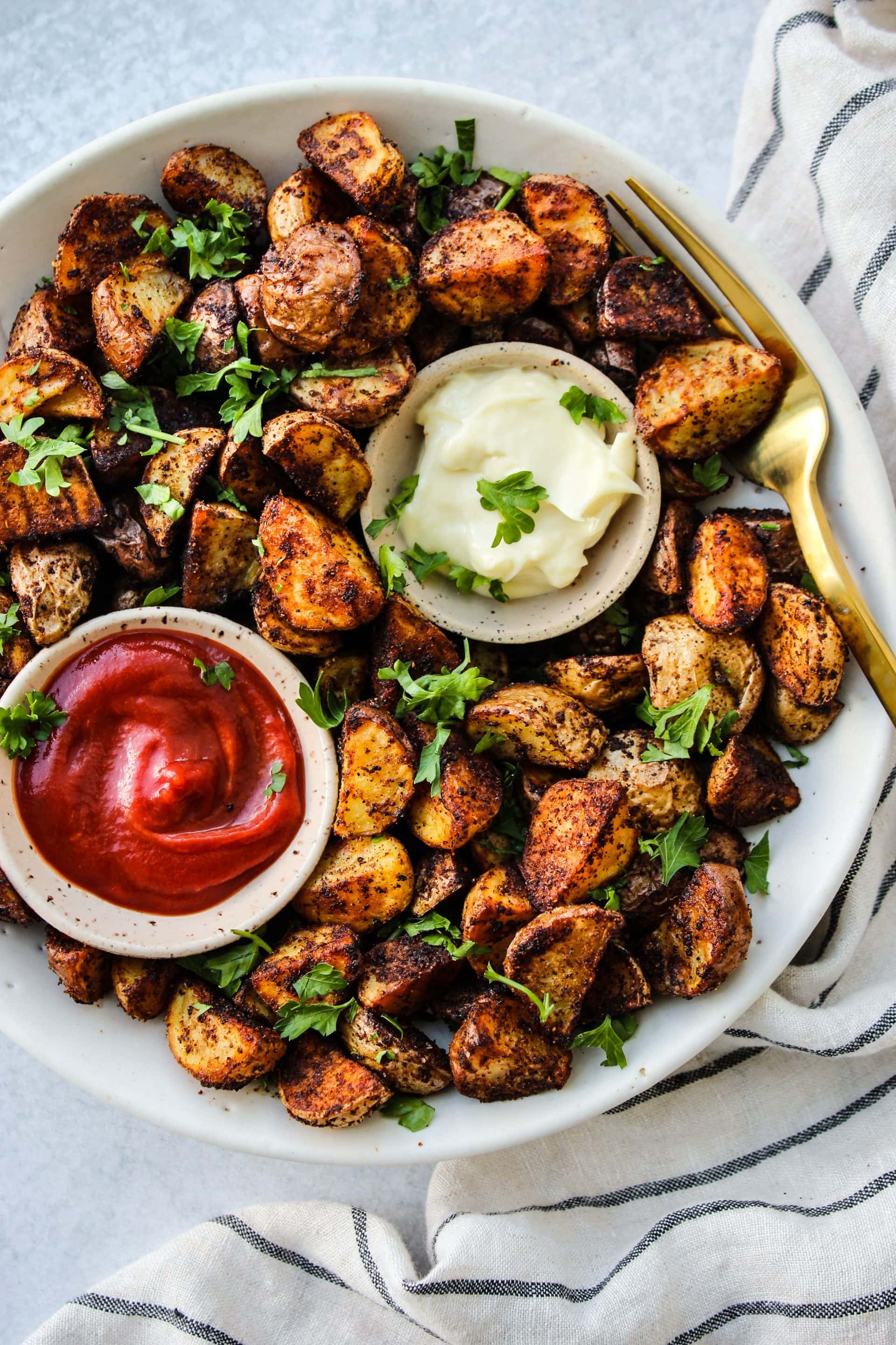 Lemon-Roasted Potatoes, Chicken and Spinach with Tzatziki