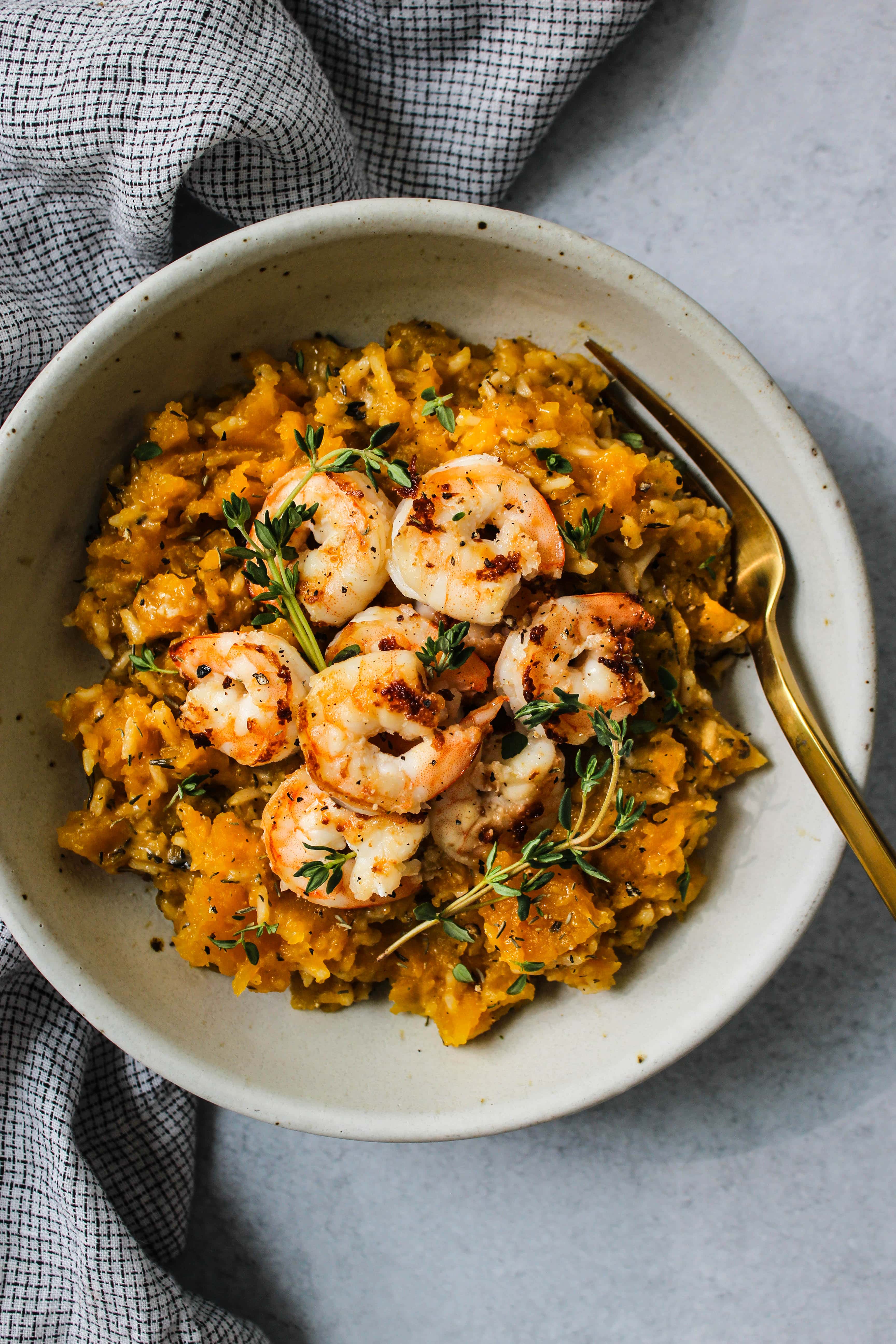 Cheesy Butternut Squash Rice Bowl With Shrimp