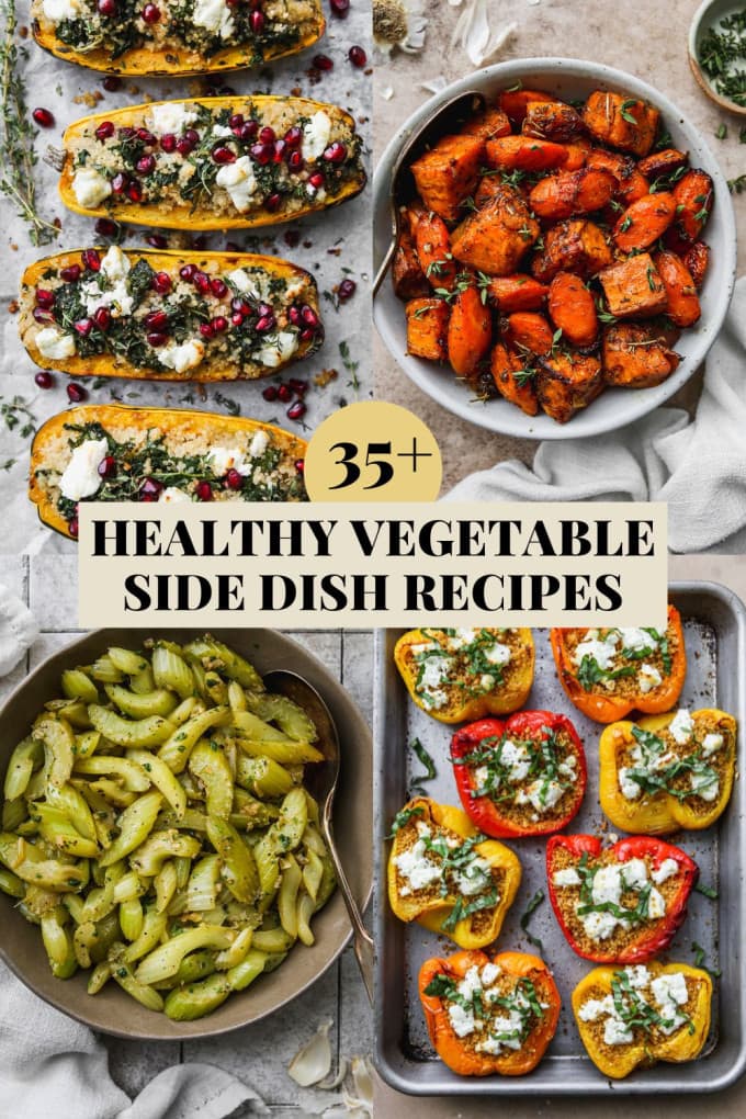Pinterest graphic for a roundup of healthy vegetable side dish recipes.