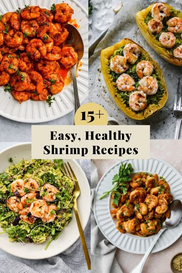 pinterest graphic for a roundup of easy, healthy shrimp recipes.