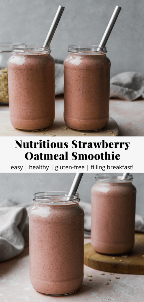 pinterest graphic for strawberry oatmeal breakfast smoothie recipe