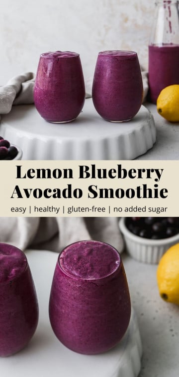 Pinterest graphic for a lemon blueberry avocado smoothie recipe