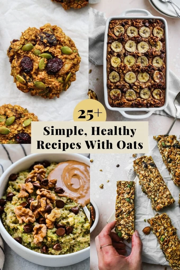 Graphic for a roundup of simple, healthy recipes with oats.