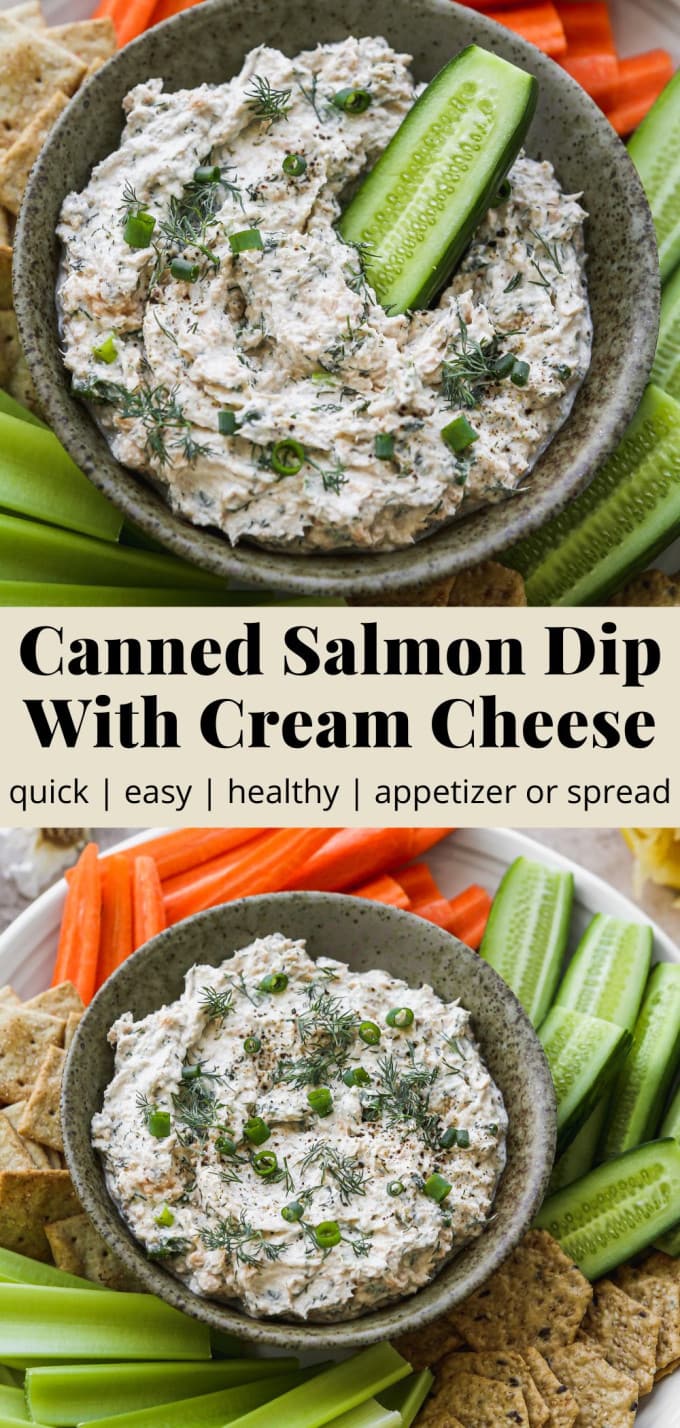 Pinterest graphic for a canned salmon dip with cream cheese recipe.