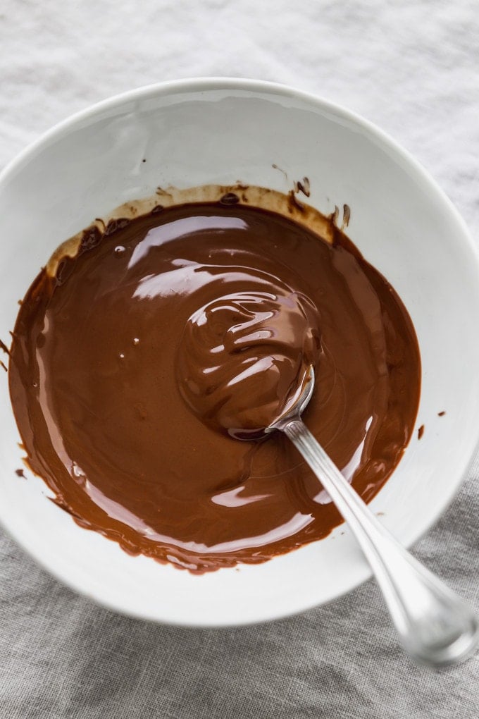 Melted chocolate in a small bowl.