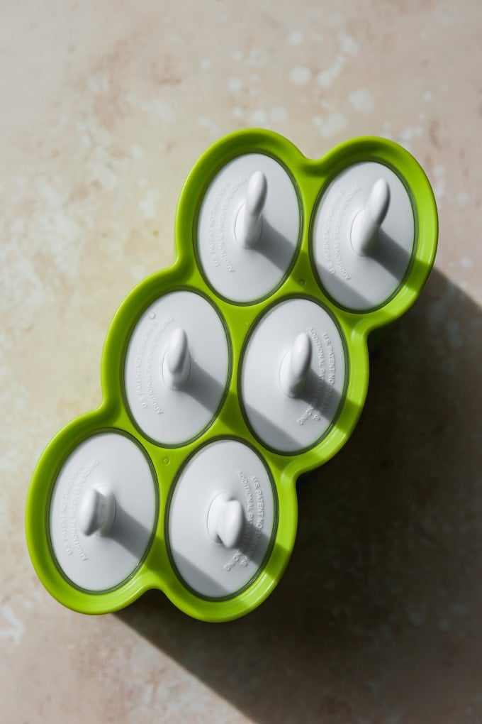 Popsicle molds with lids and sticks inside.
