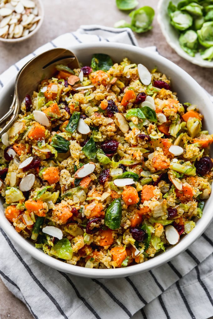Quinoa pilaf with vegetables in a serving bowl.