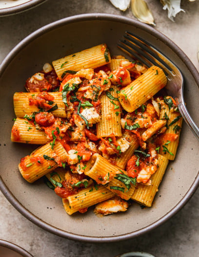Tomato Cod Pasta (Simple & Healthy!) | Walder Wellness, RD (Dietitian)